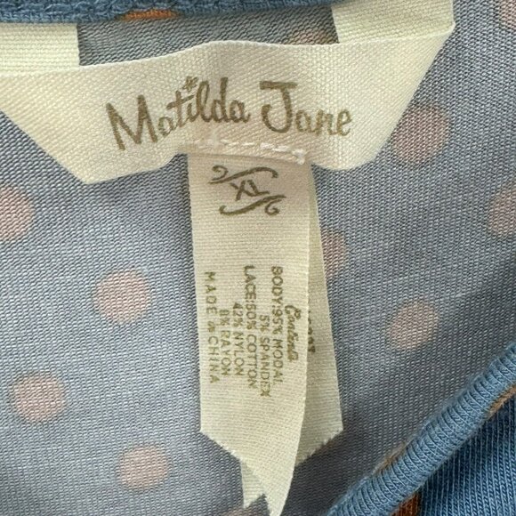 Matilda Jane 2 Piece Gray Striped Top w/Blue Baby Doll Combo Top Size XL - Picture 7 of 8